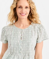 Style & Co Petite Cotton Printed Flutter-Sleeve Top, Macy's Exclusive