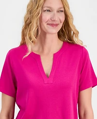 Style & Co Women's Cotton Short-Sleeve Split-Neck Top, Macy's Exclusive