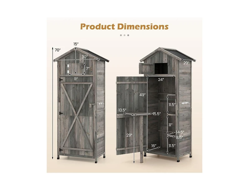 sumyeg 70 Inch Tall Garden Tool Storage Cabinet with Lockable Doors and Foldable Table