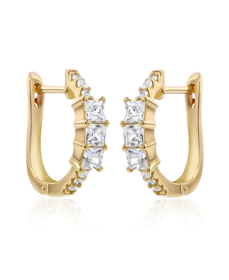 Suzy Levian New York Sterling Silver Princess Cut Cubic Zirconia Huggie Hoop Earrings