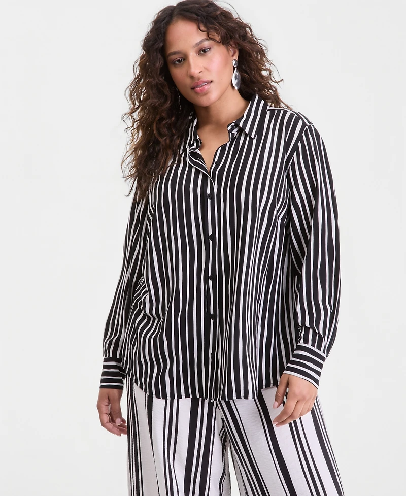 I.n.c. International Concepts Plus Printed Button-Up Top, Macy's Exclusive