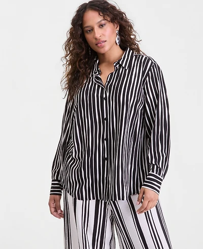 I.n.c. International Concepts Plus Printed Button-Up Top, Macy's Exclusive