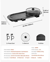 Ecooso 2200W 2-in-1 Electric Hot Pot with Grill, Dual Temperature Control, Nonstick Pan, Serves 1-6