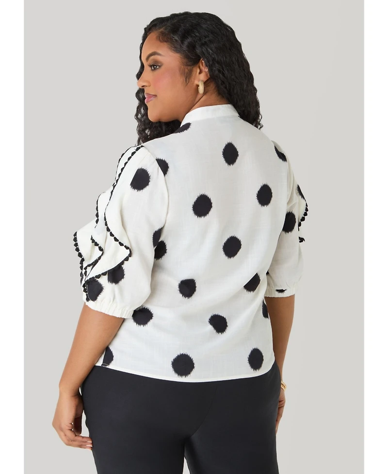 Ashley Stewart Women's Ruffled Polka Dot Shirt