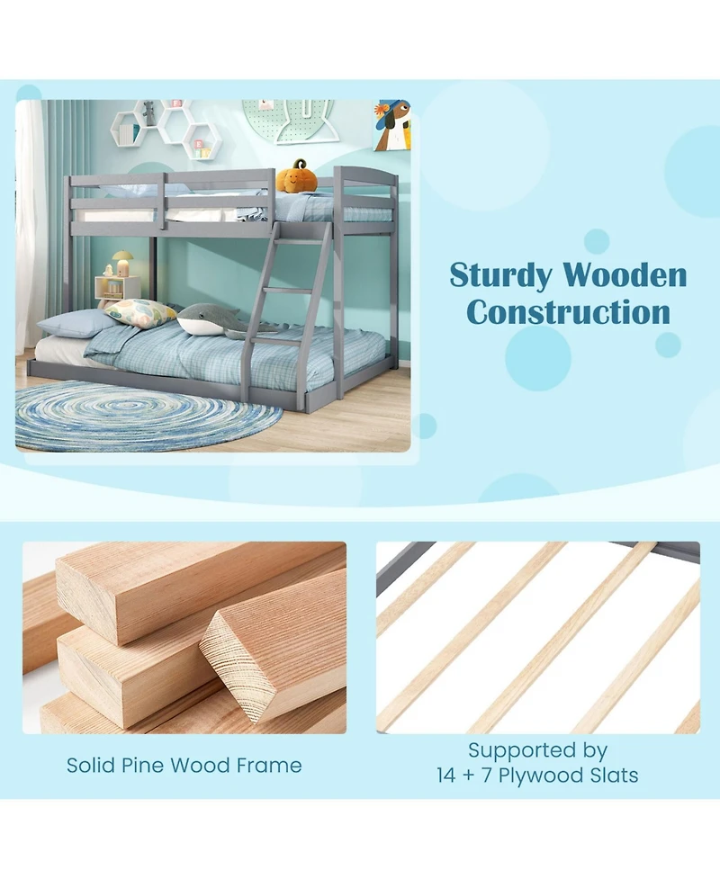 Slickblue Low Floor Twin Over Full Bunk Bed Frame for Kids, Space Saving Bedroom Solution