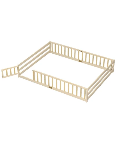 Slickblue Kids Floor Bed Frame with Full Length Guardrails, Montessori Style Safe Sleeping