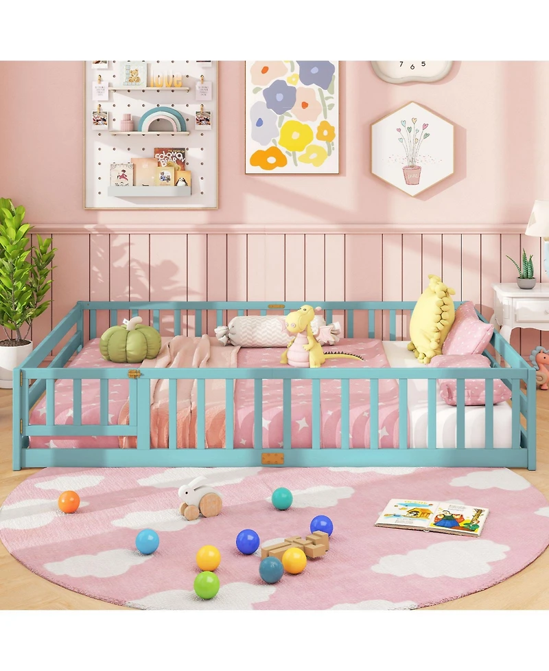 Slickblue Kids Floor Bed Frame with Full Length Guardrails, Montessori Style Safe Sleeping