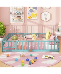 Slickblue Kids Floor Bed Frame with Full Length Guardrails, Montessori Style Safe Sleeping