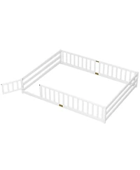 Slickblue Kids Floor Bed Frame with Full Length Guardrails, Montessori Style Safe Sleeping