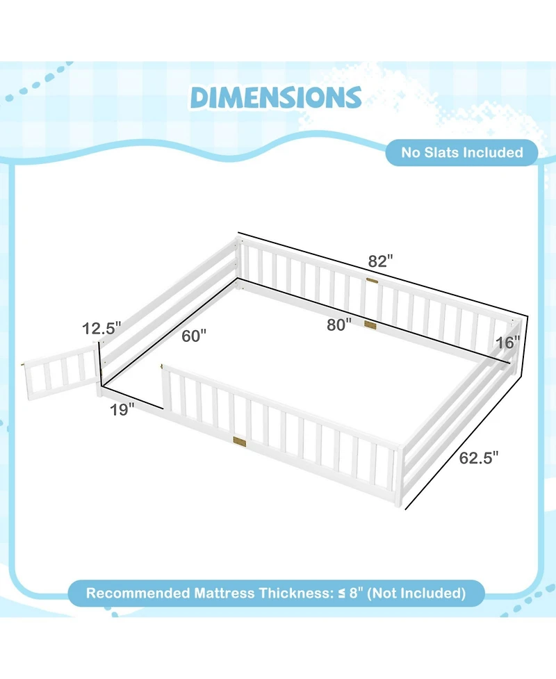 Slickblue Kids Floor Bed Frame with Full Length Guardrails, Montessori Style Safe Sleeping