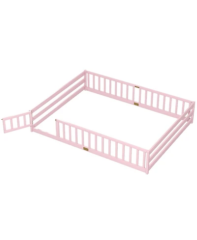 Slickblue Kids Floor Bed Frame with Full Length Guardrails, Montessori Style Safe Sleeping
