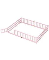 Slickblue Kids Floor Bed Frame with Full Length Guardrails, Montessori Style Safe Sleeping
