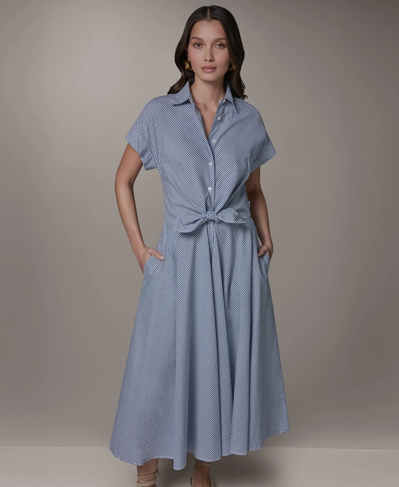 Donna Karan Weekend Women's Stripe Button-Front Collared Midi Dress