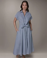 Donna Karan Weekend Women's Stripe Button-Front Collared Midi Dress