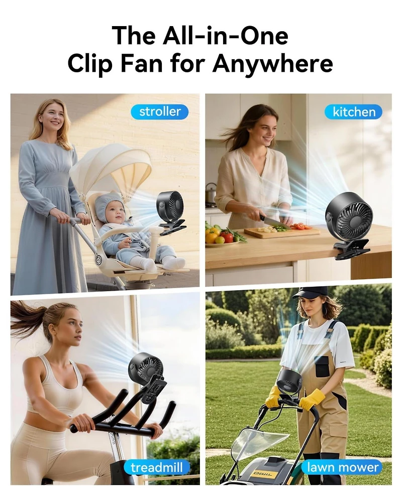 Gnuadz Clip On Fan Usb Rechargeable Led Display 360degree(s) Rotation 100-speed 3000mAh