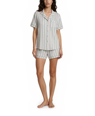 Flora by Nikrooz Women's Gabriella Notch Collar Shirt and Pajama Shorts, 2-Piece Set