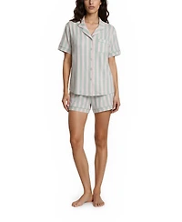 Flora by Nikrooz Women's Gabriella Notch Collar Shirt and Pajama Shorts, 2-Piece Set