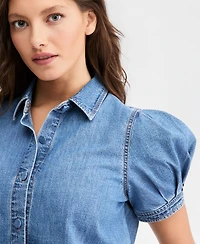 On 34th Women's Cotton Puffed-Sleeve Denim Shirt, Macy's Exclusive
