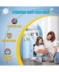 Qaba Bookshelf, Multi-Purpose Kids Toy Storage Organizer for Preschool & Early Reading, Kids Bookcase with Cabinet, Childrens Bookshelf, Book Organize
