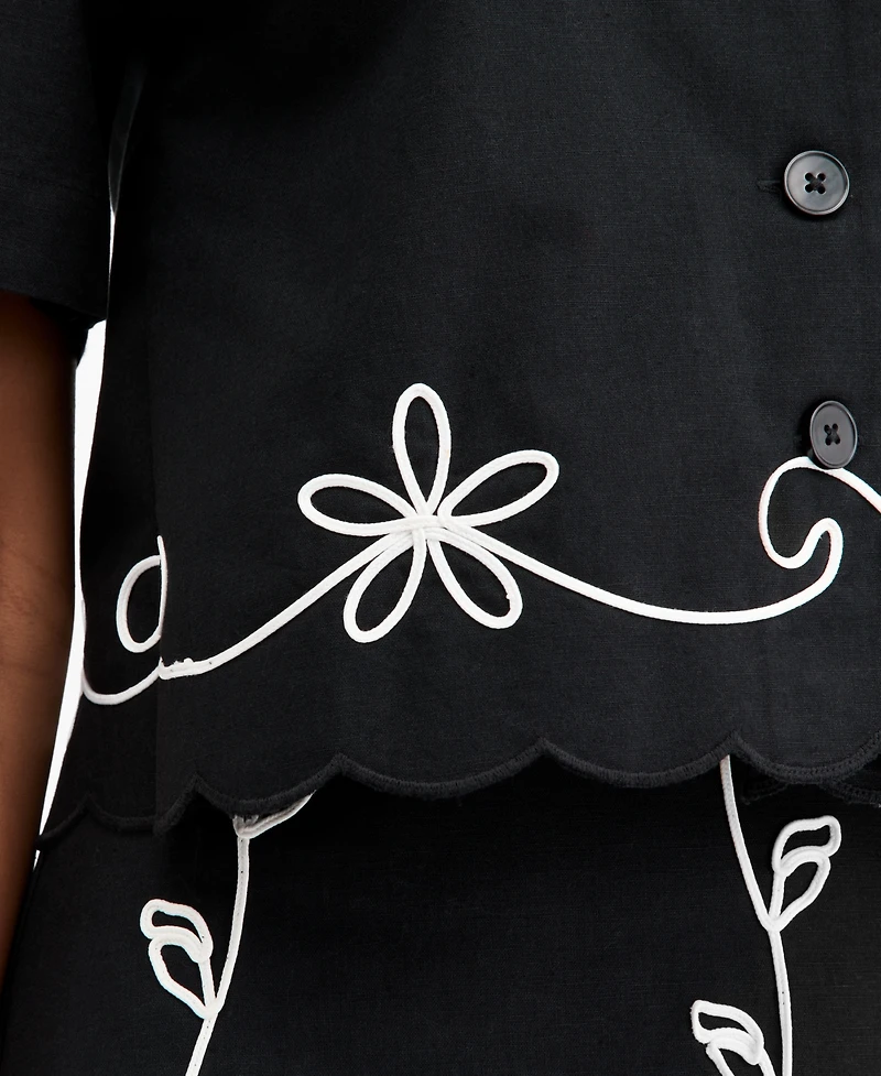 On 34th Women's Soutache Short-Sleeve Camp Shirt, Macy's Exclusive