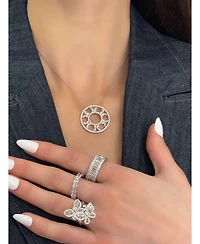 Suzy Levian New York Suzy Levian Sterling Silver Cubic Zirconia Butterfly Accent Circle Pendant Necklace