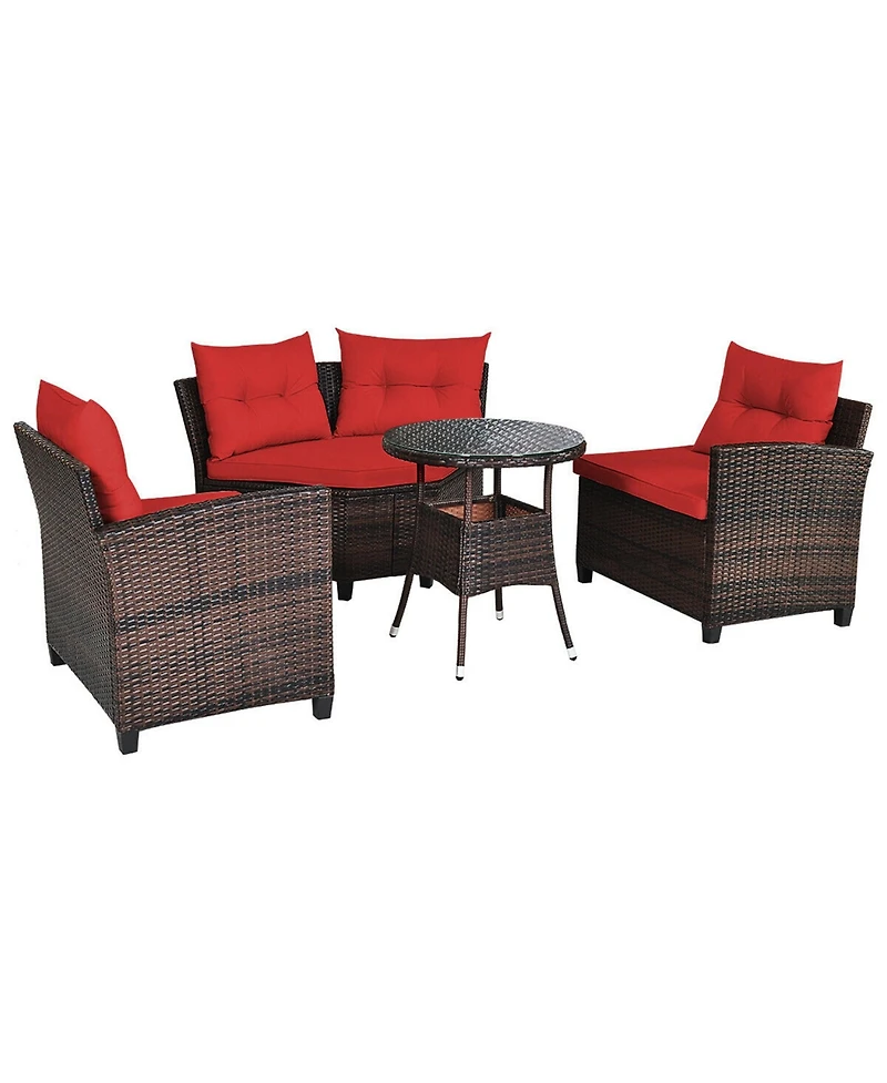Gymax 4PCS Patio Furniture Set Outdoor Rattan Sectional Sofa Set w/ Cushions