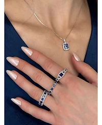 Suzy Levian Sterling Silver Emerald Cut Sapphire Halo Pendant