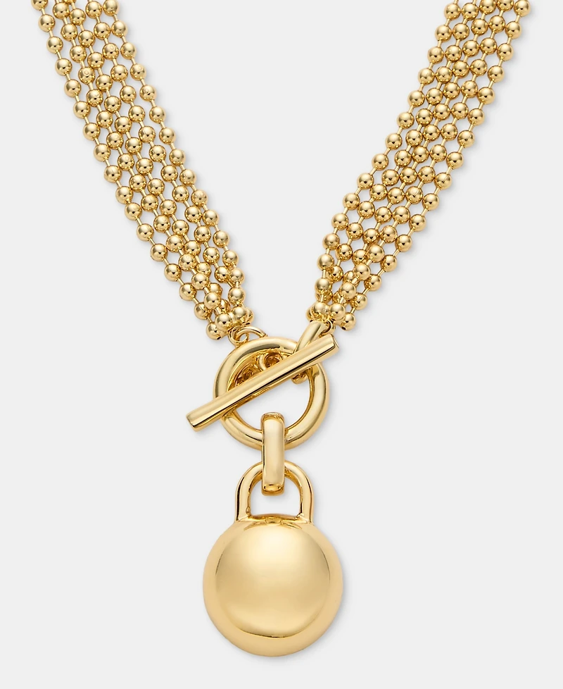 Anne Klein Gold-Tone Metal Beaded Chain Dome Pendant Necklace