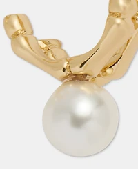 Anne Klein Gold-Tone Two-Row Bamboo Faux-Pearl Drop Huggie Earrings