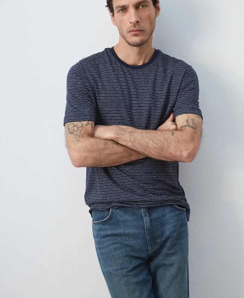 Mango Men's Striped Slim-Fit Linen T-Shirt