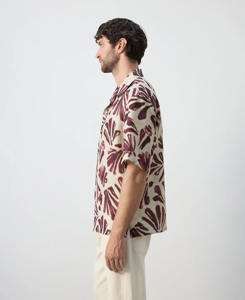 Mango Men's Bowling Collar Printed Flowing Shirt