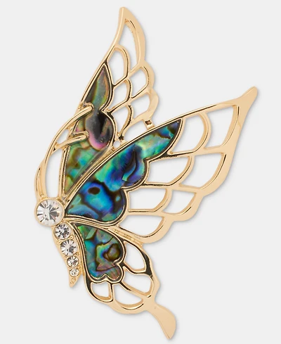 Anne Klein Gold-Tone Boxed Abalone Flying Butterfly Pin