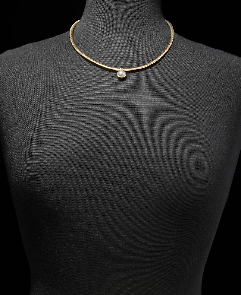 Anne Klein Gold-Tone Omega Chain Faux Imitation Pearl Pendant Necklace