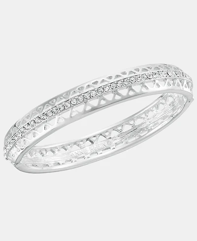 Anne Klein Silver-Tone Boxed Crystal Mesh Stone Open Hinge Bracelet