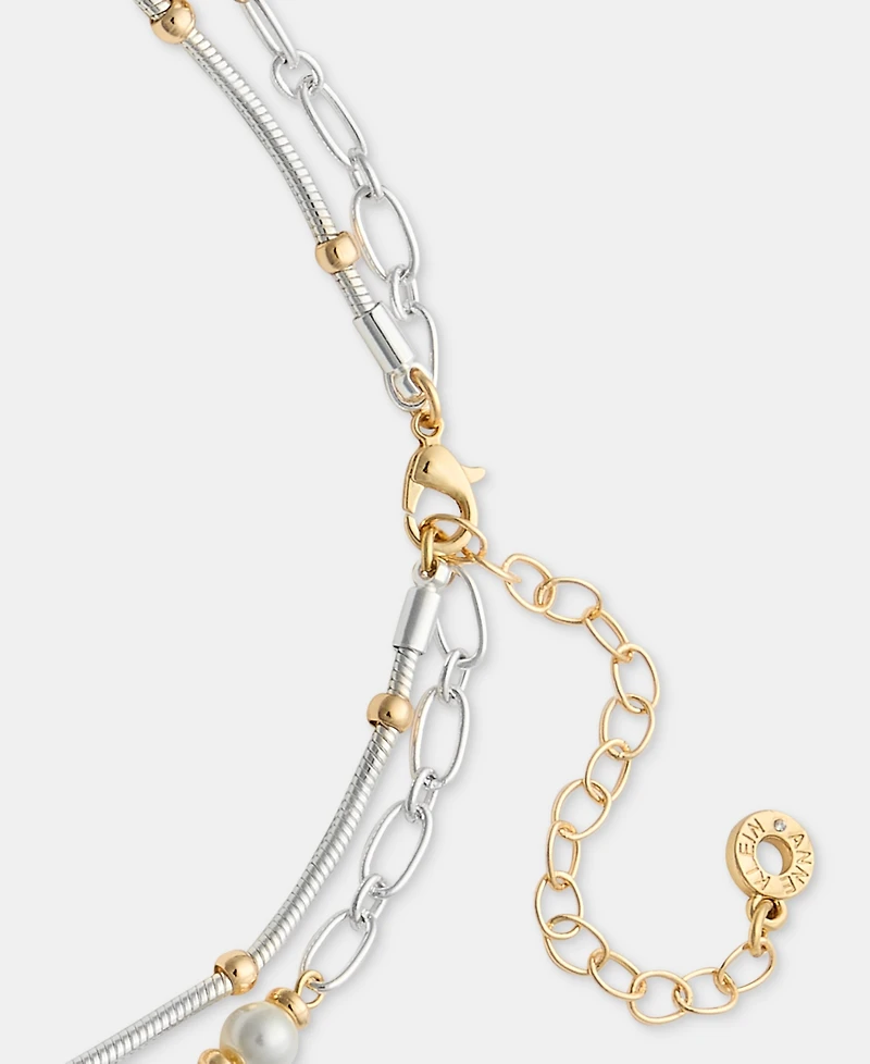 Anne Klein Two-Tone Chain Faux Imitation Pearl Multi-Row Pendant Necklace
