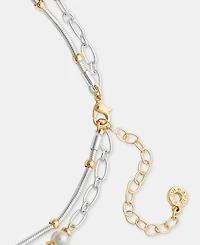Anne Klein Two-Tone Chain Faux Imitation Pearl Multi-Row Pendant Necklace