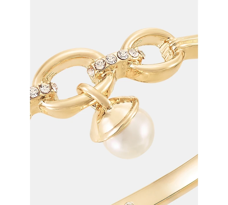 Anne Klein Gold-Tone Boxed Link Faux-Pearl Charm Hinge Bracelet