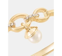 Anne Klein Gold-Tone Boxed Link Faux-Pearl Charm Hinge Bracelet
