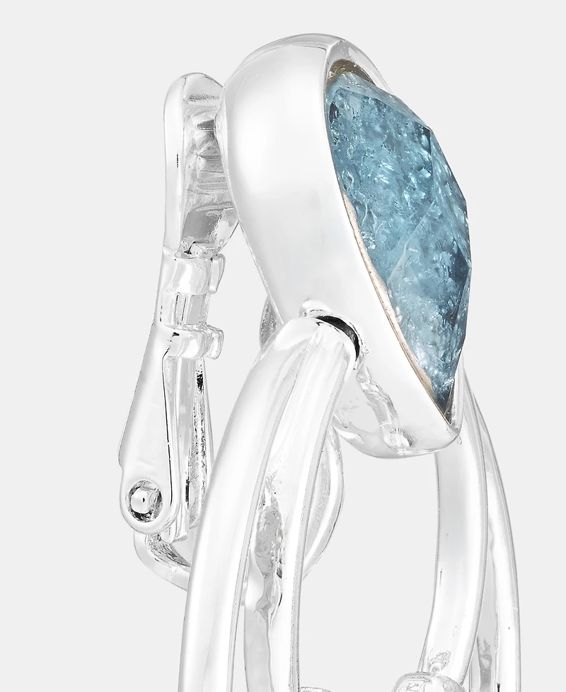 Anne Klein Silver-Tone Blue Stone Stationed Drop Ez Comfort Clip Earrings