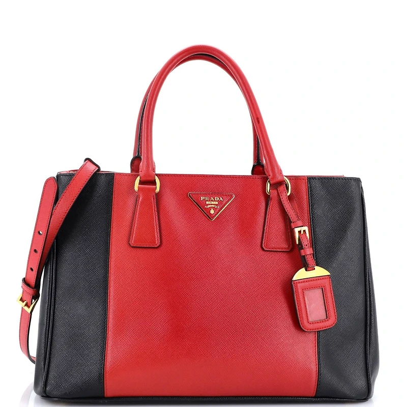 Pre-Owned Prada Medium Bicolor Double Zip Lux Tote Saffiano Leather