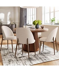 Maison Boucle Modern Fabric Dining Side Chairs Set of 2, Walnut Metal Legs, Armless