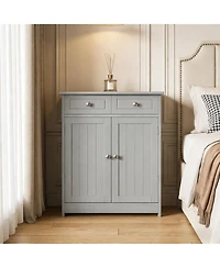 Clihome Freestanding Entryway Cabinet, Grey Mdf Storage Cabinet with Adjustable Shelf, 1 Cabinet and 2 Drawers