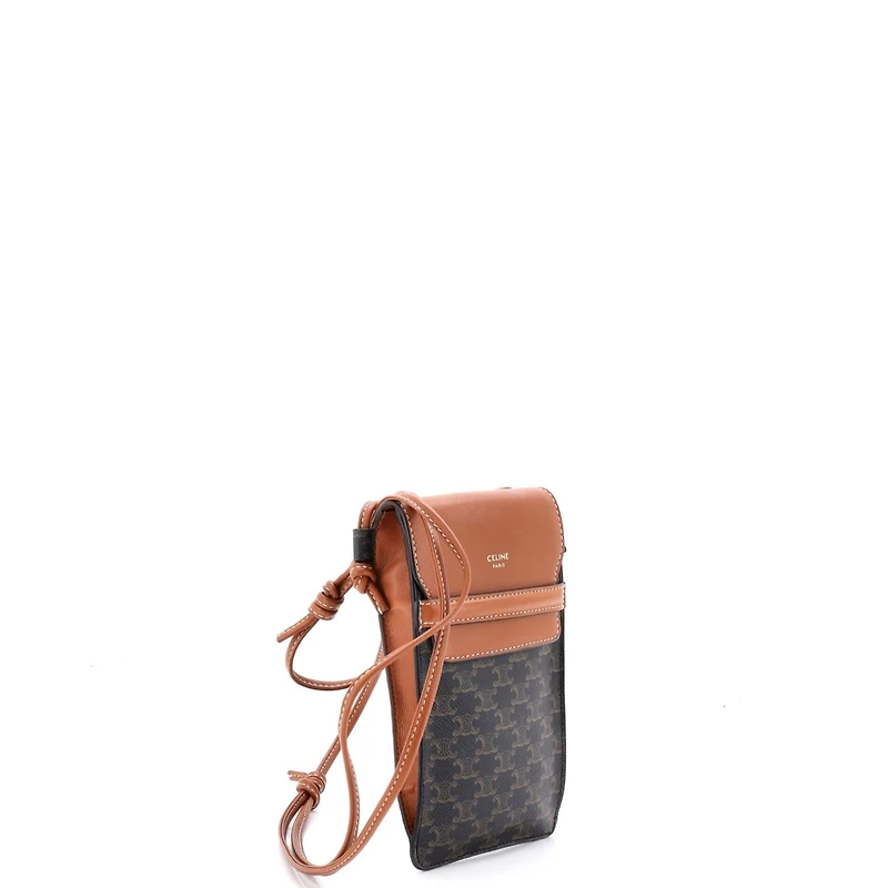Pre-Owned Celine Phone Pouch Crossbody Triomphe Coated Canvas and Leather
