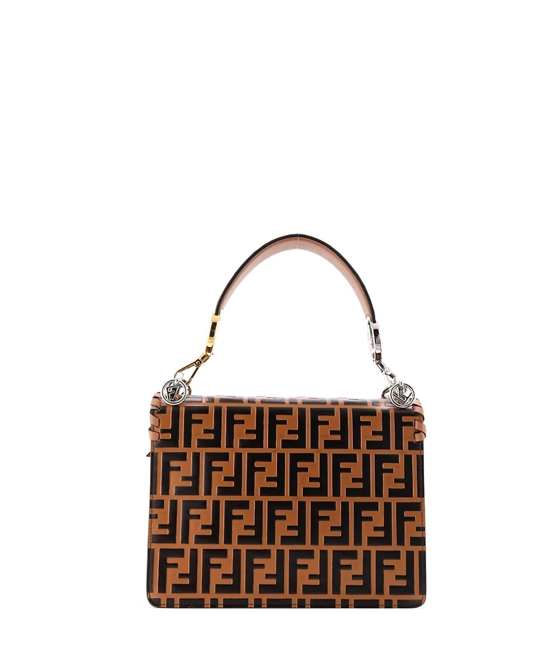 Pre-Owned Fendi Medium Kan I F Shoulder Bag Whipstitch Zucca Embossed Leather