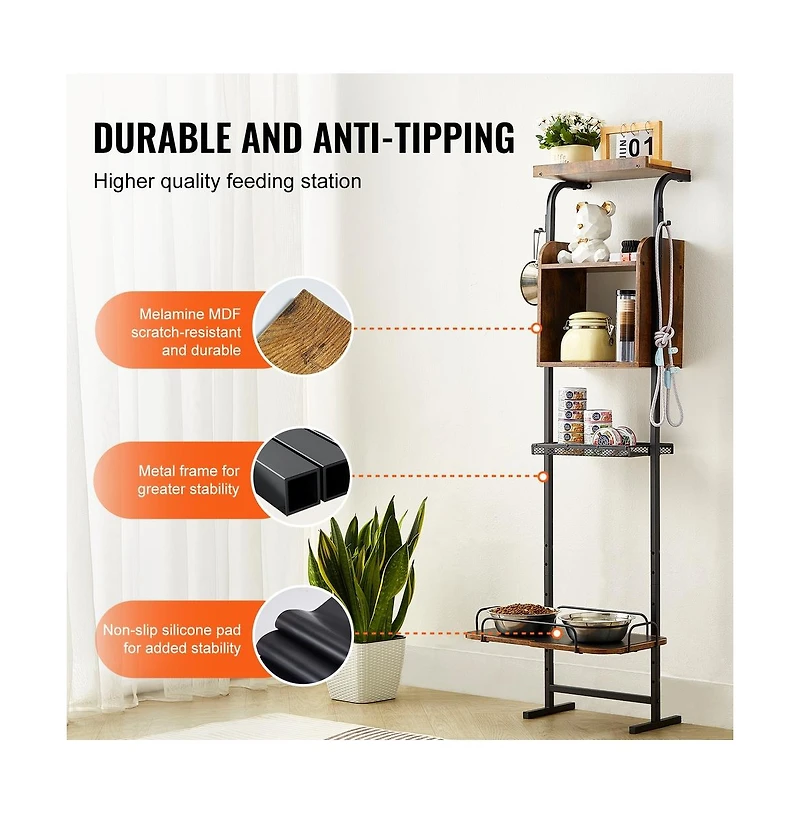 Sugift Elevated Dog Feeding Station with Storage Shelves and 7-Level Adjustable Raised Bowl Stand