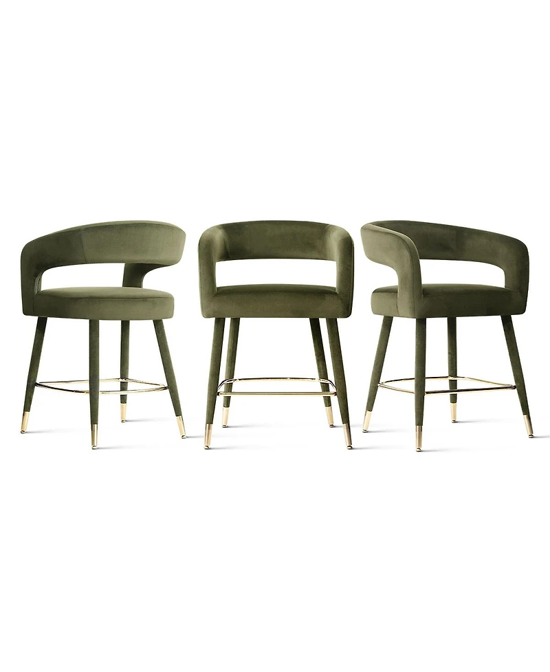 Maison Boucle 24" Counter Height Velvet Bar Stools Set of 3 with Arms