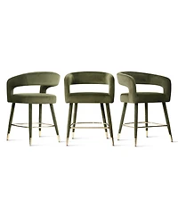 Maison Boucle 24" Counter Height Velvet Bar Stools Set of 3 with Arms
