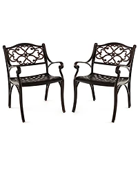 Sugift Set of 2 Cast Aluminum Patio Dining Chairs with Flower Pattern Back