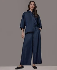Donna Karan Weekend Womens Bali Dolman Denim Button Down Cotton Shirt Bali Relaxed Beach Pull On Pants