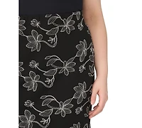 Vince Camuto Plus Floral Embroidered Pull-On Midi Skirt